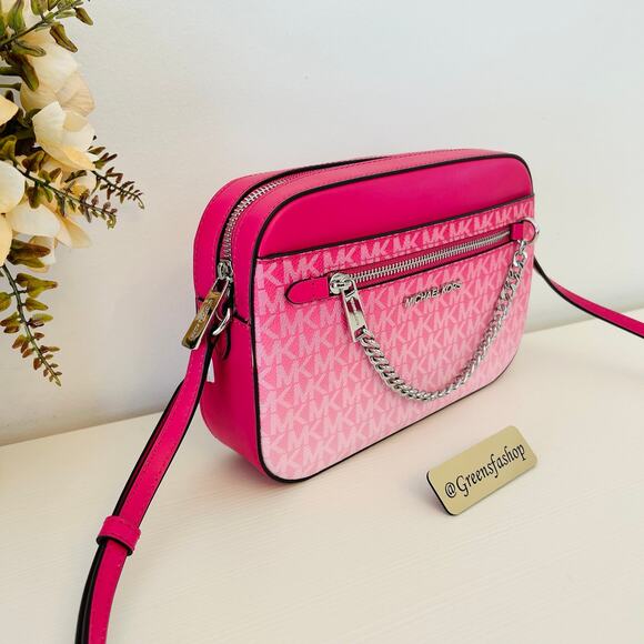 Michael Kors Jet Set Large Ombré Signature Logo Crossbody Body Bag Dragonfruit - Picture 3 of 10